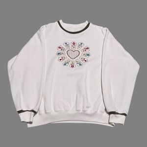 Vintage‎ 90s Bold Spirit Heart Embroidered Crewneck Sweatshirt Women's Medium